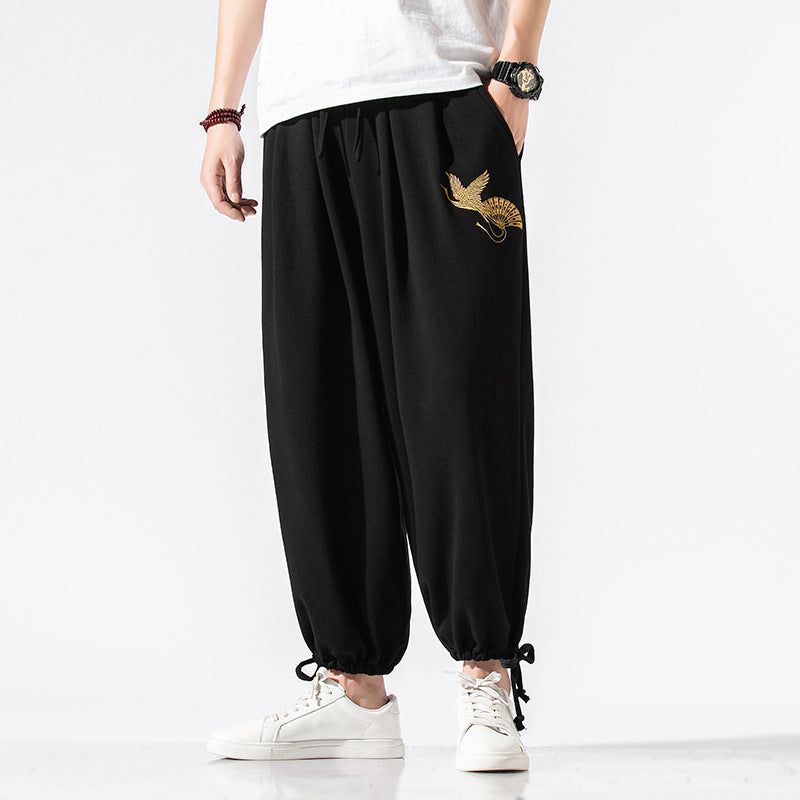 Crane Embroidered Sweatpants, hight quality