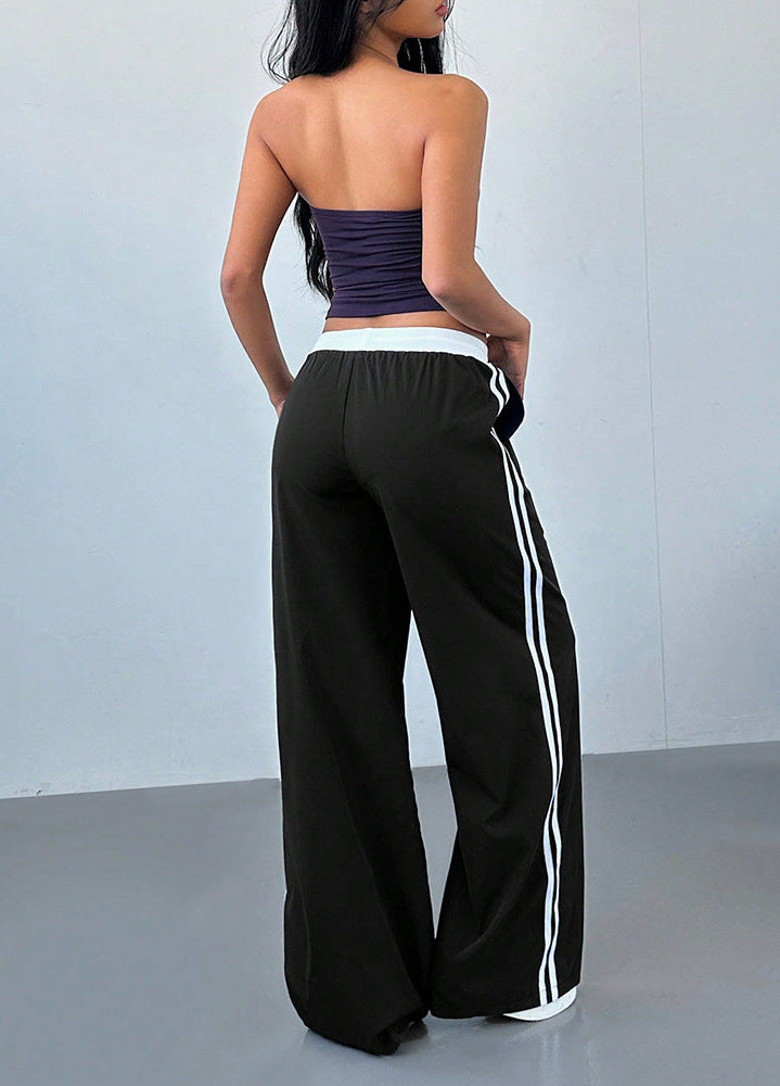 Pantalon de survêtement femme – Jambes larges rayées sur le côté | Poches