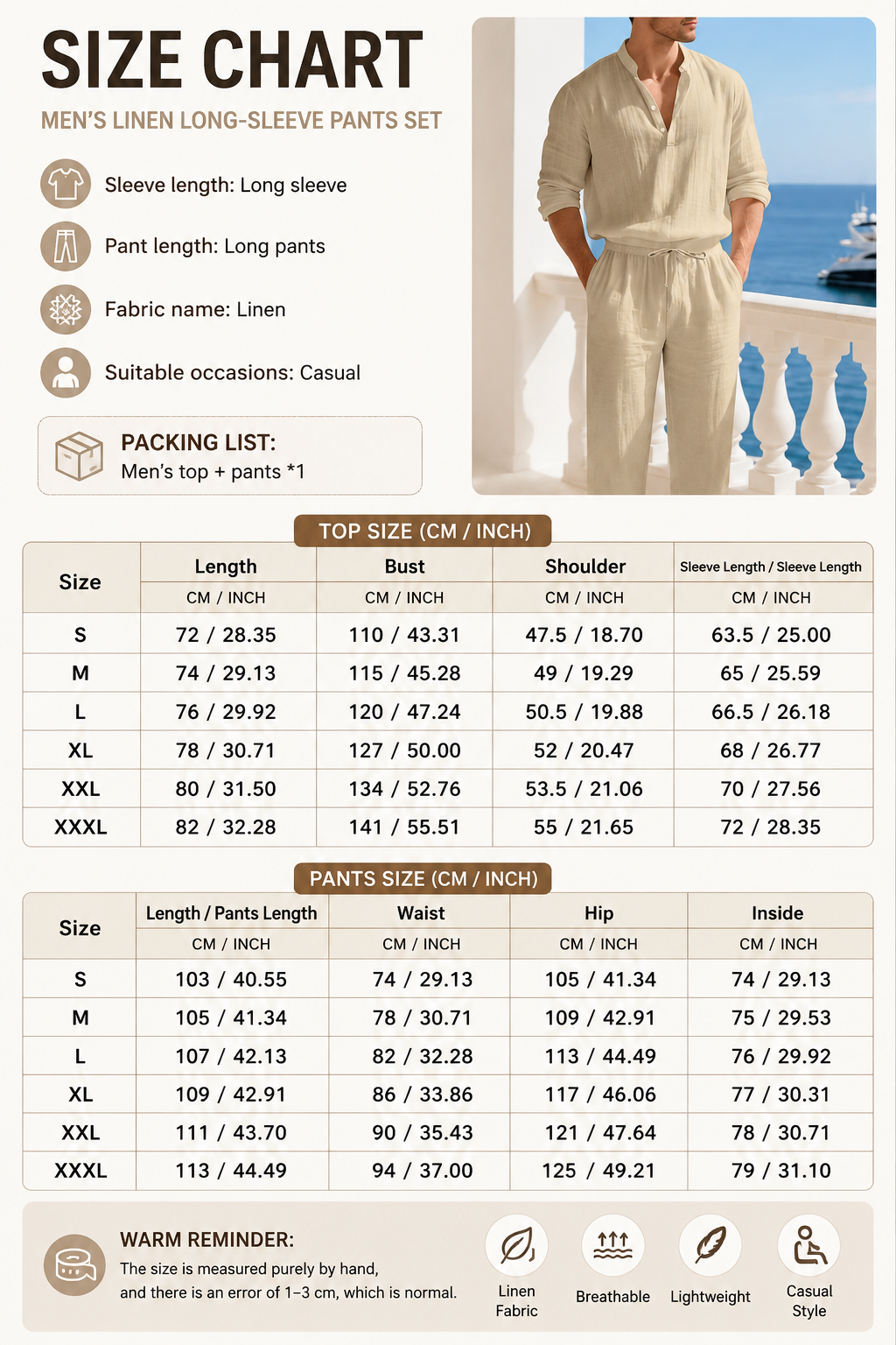 Men's Linen Long-sleeve Pants Set 2-piece