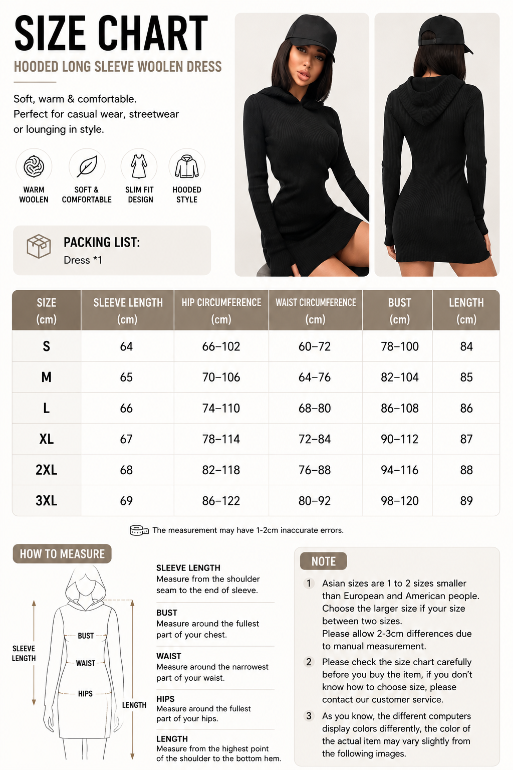 Hooded Long Sleeve Woolen Dress Women