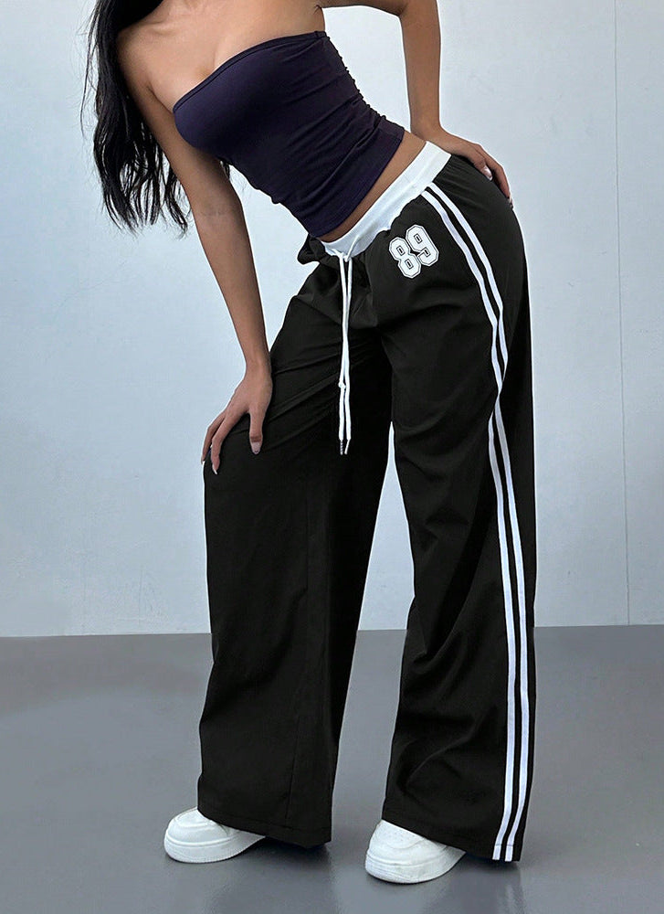 Women’s Track Pants – Wide Leg Side Stripe | Pocket
