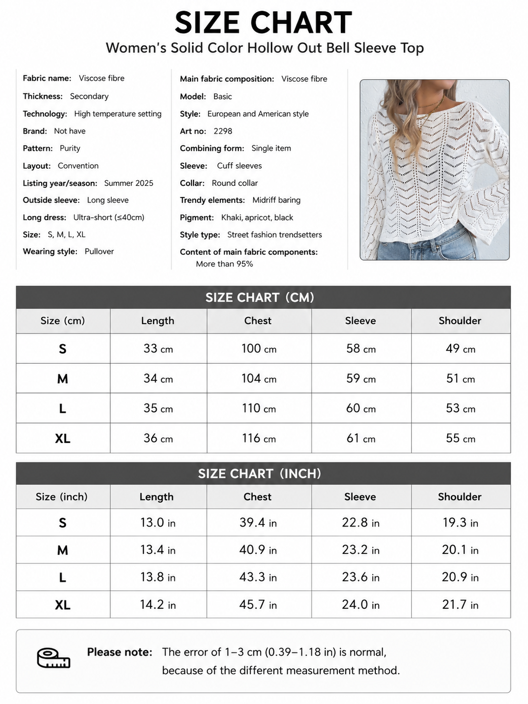 Haut court au crochet pour femme avec manches cloche
