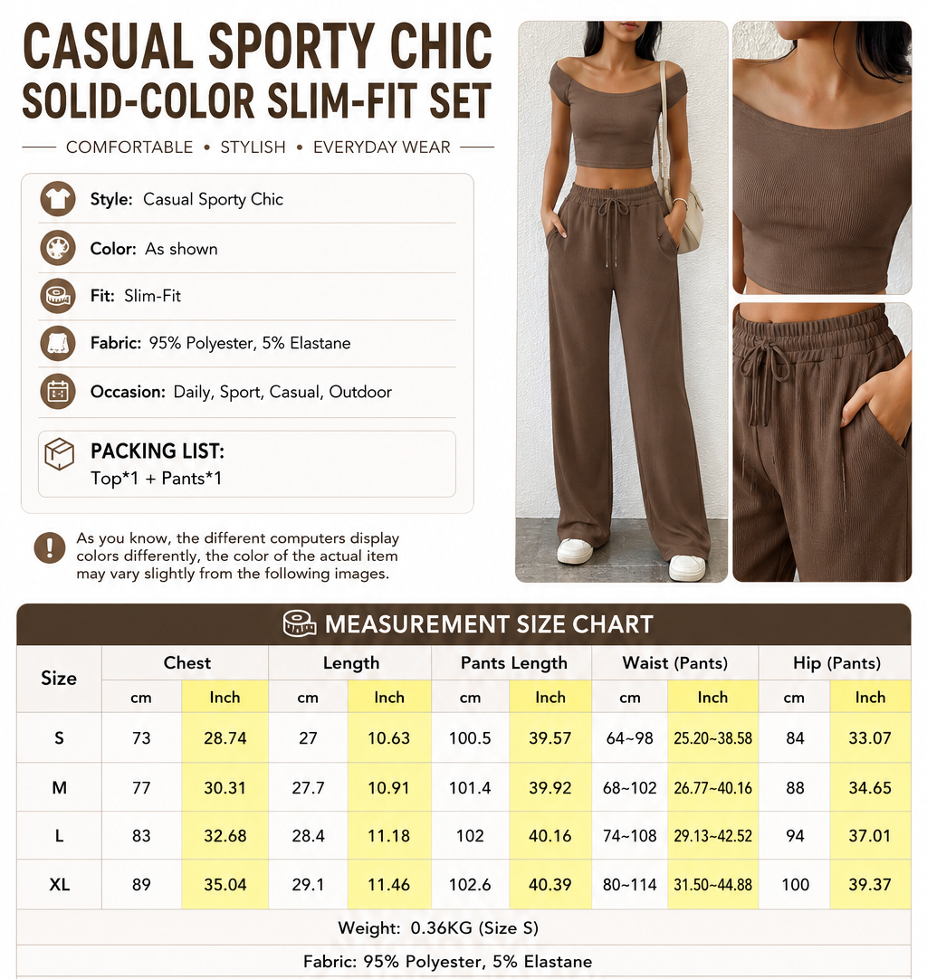 Casual Sporty Chic Solid-Color Slim-Fit Set 2-pieace