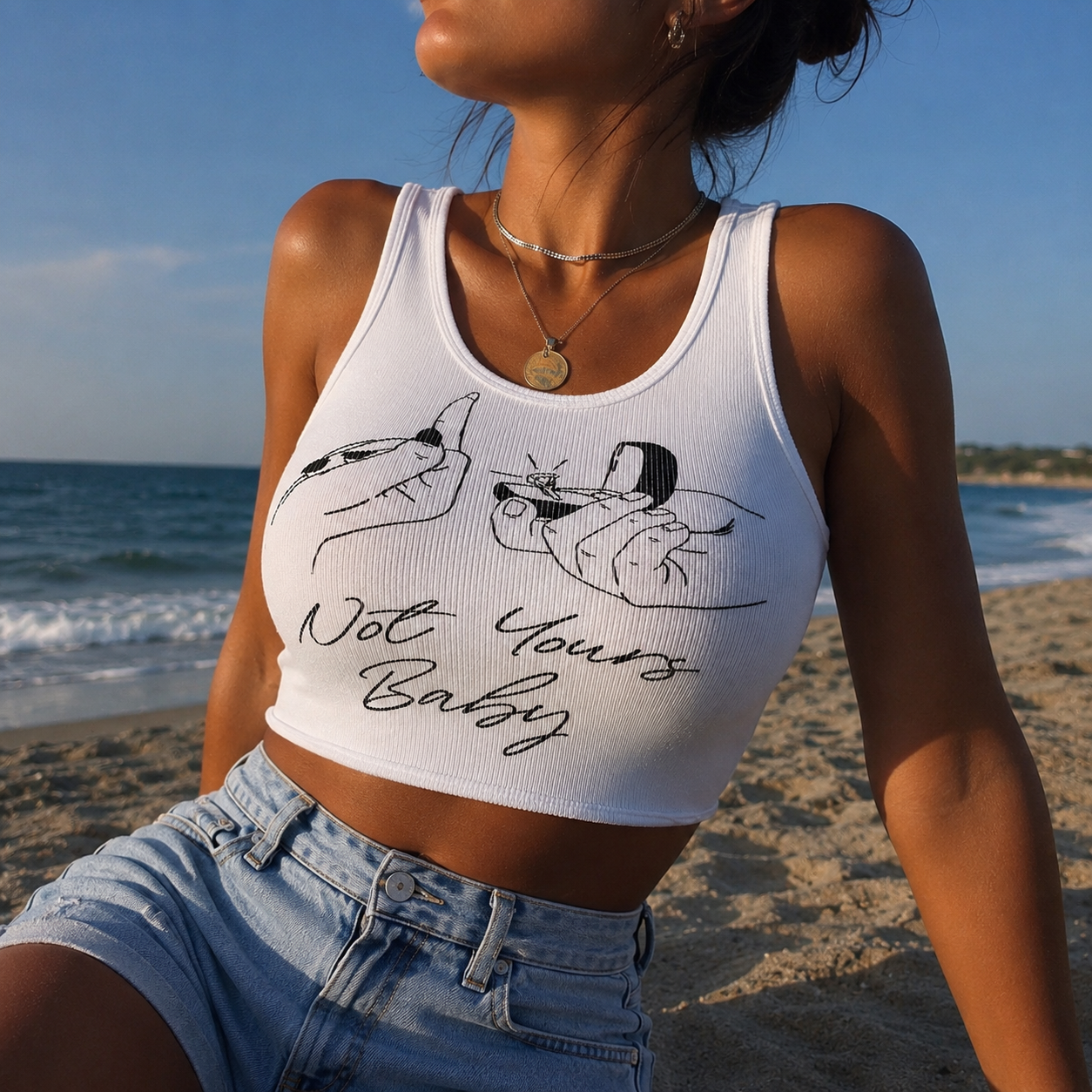 Not Your Baby crop Graphic Letter Print Super Short Vest
