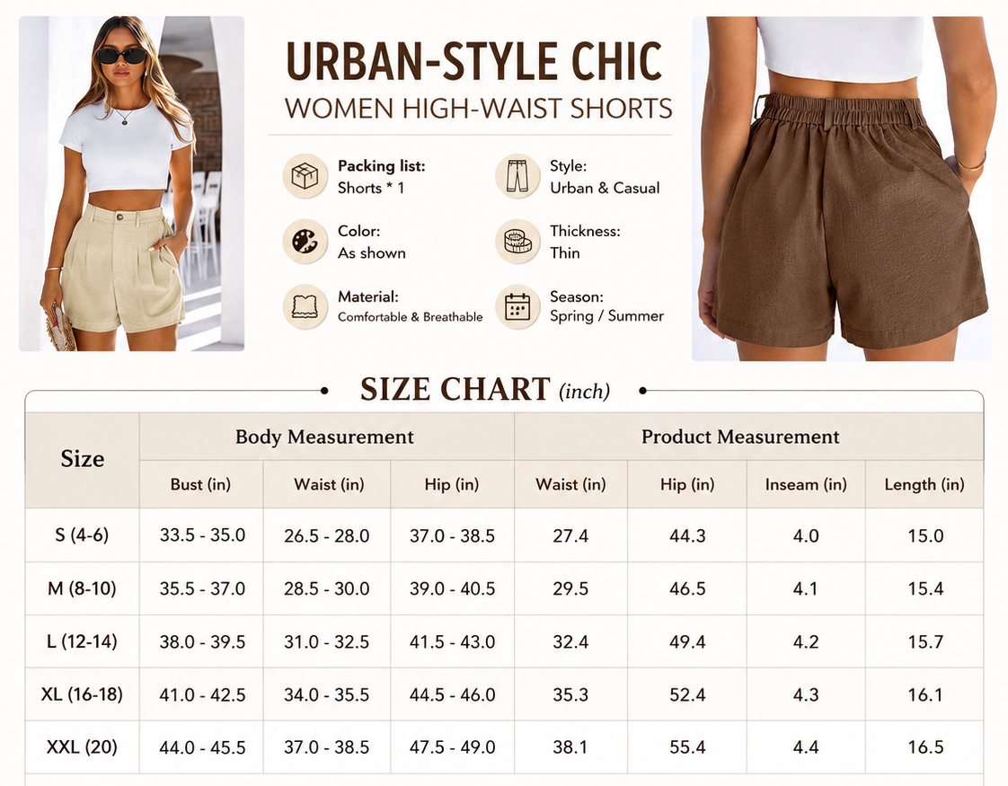 Urban-style Chic Womens High-waisted Casual Shorts