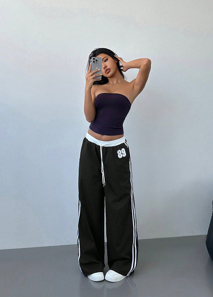 Pantalon de survêtement femme – Jambes larges rayées sur le côté | Poches