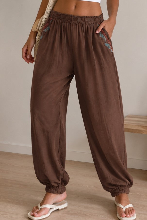 Urban Maple-Womens Cotton Linen Cropped Harem Pants