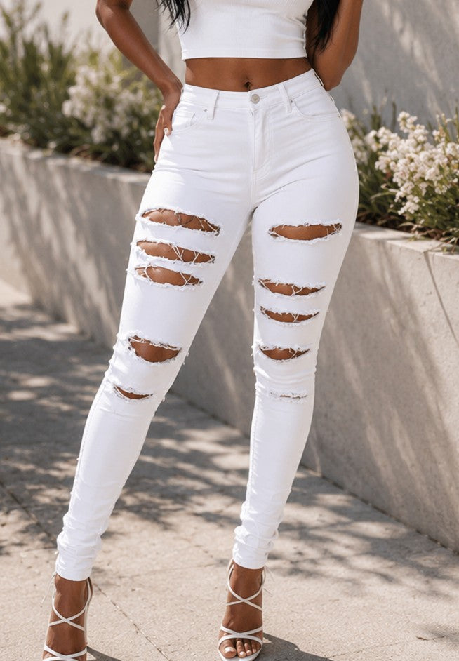 Ripped Jeans Women Skinny Trousers Casual High Waist Pencil Pants